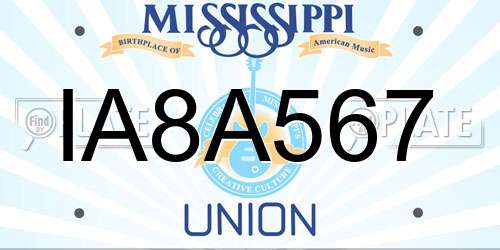 IA8A567 Mississippi License Plate
