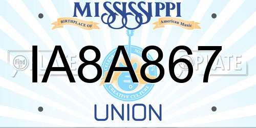 IA8A867 Mississippi License Plate