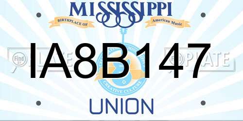IA8B147 Mississippi License Plate