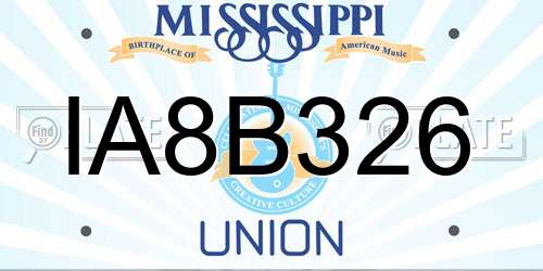 IA8B326 Mississippi License Plate