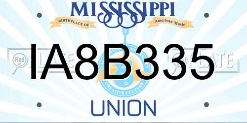 IA8B335 Mississippi License Plate