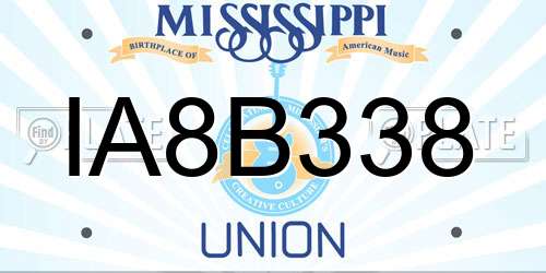 IA8B338 Mississippi License Plate