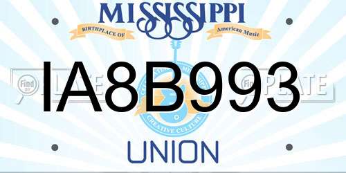 IA8B993 Mississippi License Plate