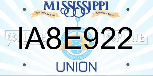 IA8E922 Mississippi License Plate