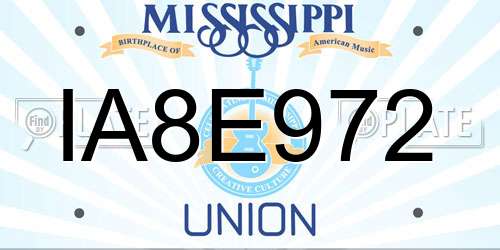 IA8E972 Mississippi License Plate