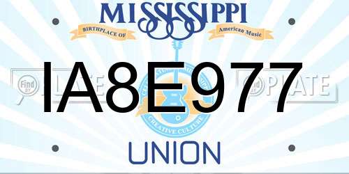 IA8E977 Mississippi License Plate