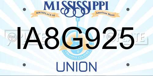 IA8G925 Mississippi License Plate