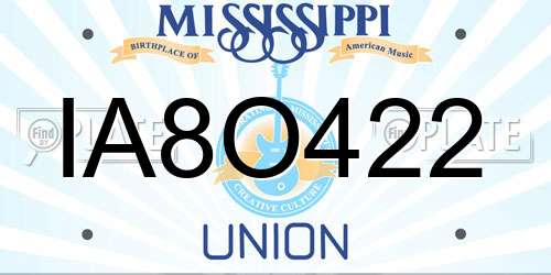 IA8O422 Mississippi License Plate