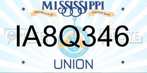 IA8Q346 Mississippi License Plate