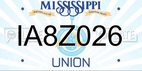IA8Z026 Mississippi License Plate