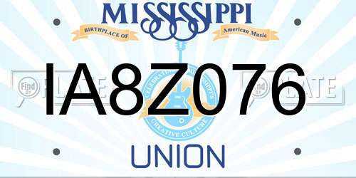 IA8Z076 Mississippi License Plate