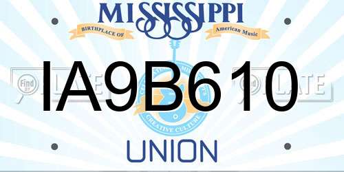 IA9B610 Mississippi License Plate