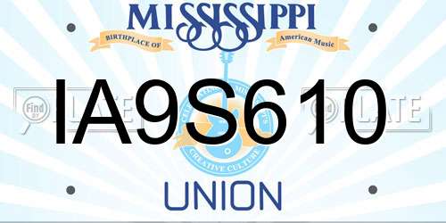 IA9S610 Mississippi License Plate