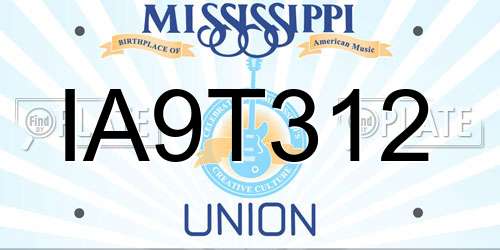 IA9T312 Mississippi License Plate
