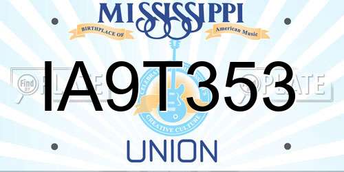 IA9T353 Mississippi License Plate