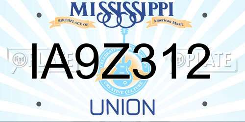 IA9Z312 Mississippi License Plate