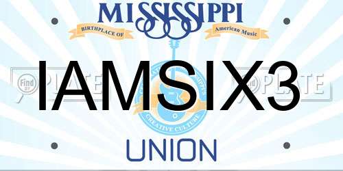 IAMSIX3 Mississippi License Plate