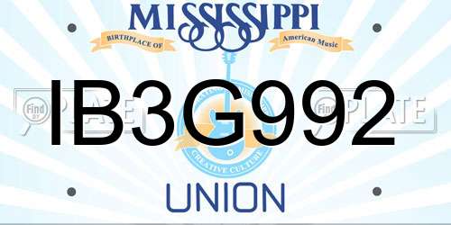 IB3G992 Mississippi License Plate