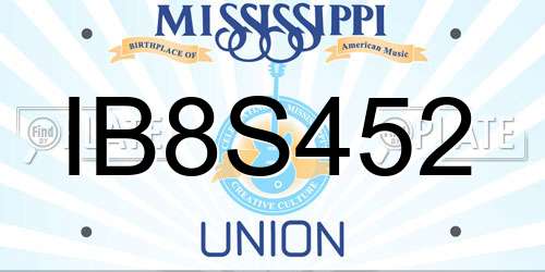 IB8S452 Mississippi License Plate