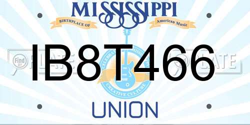 IB8T466 Mississippi License Plate
