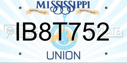 IB8T752 Mississippi License Plate
