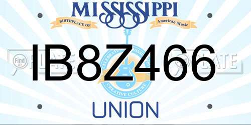 IB8Z466 Mississippi License Plate