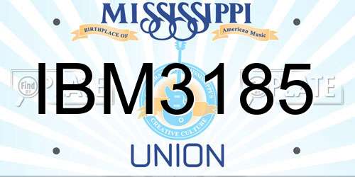 IBM3185 Mississippi License Plate