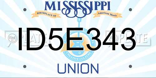 ID5E343 Mississippi License Plate