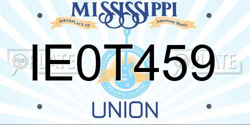 IE0T459 Mississippi License Plate
