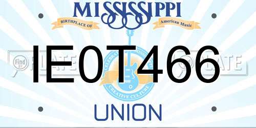 IE0T466 Mississippi License Plate