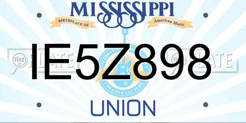 IE5Z898 Mississippi License Plate