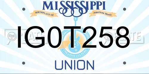 IG0T258 Mississippi License Plate