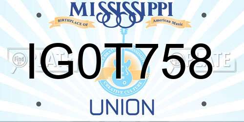IG0T758 Mississippi License Plate