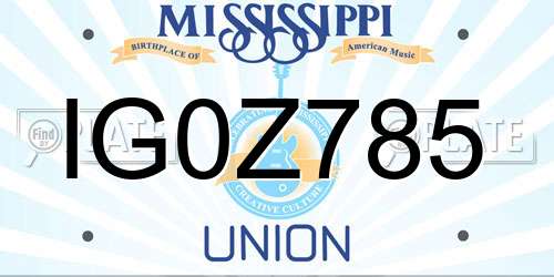 IG0Z785 Mississippi License Plate