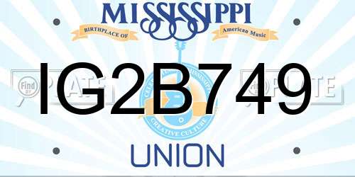 IG2B749 Mississippi License Plate