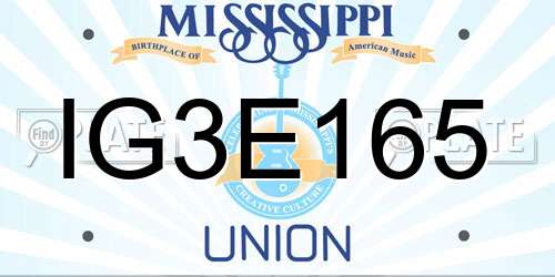 IG3E165 Mississippi License Plate