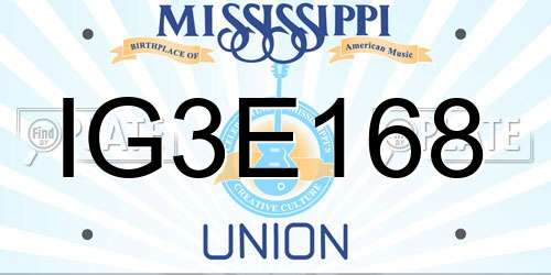 IG3E168 Mississippi License Plate