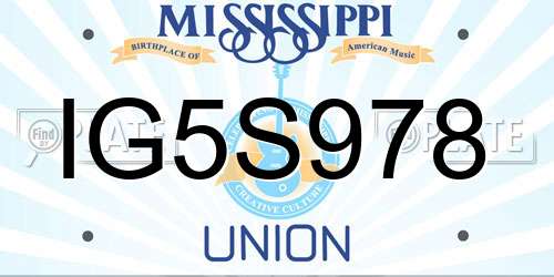 IG5S978 Mississippi License Plate