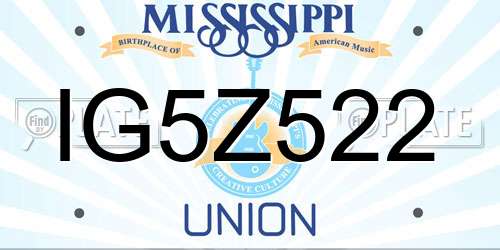 IG5Z522 Mississippi License Plate