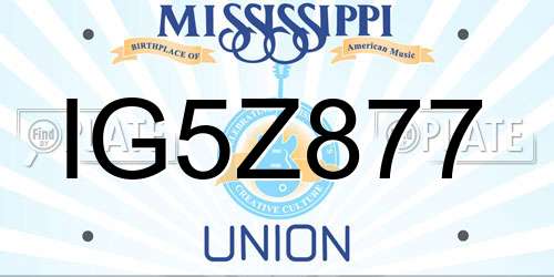 IG5Z877 Mississippi License Plate