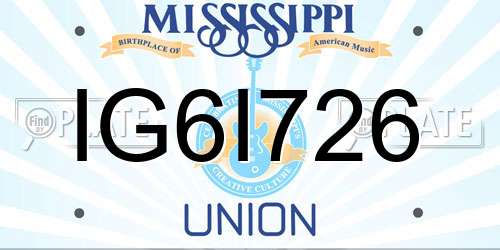 IG6I726 Mississippi License Plate