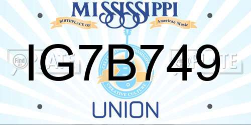 IG7B749 Mississippi License Plate