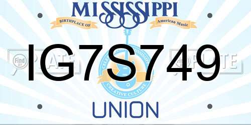 IG7S749 Mississippi License Plate