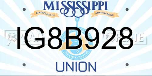 IG8B928 Mississippi License Plate