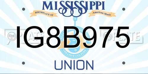 IG8B975 Mississippi License Plate