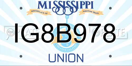 IG8B978 Mississippi License Plate