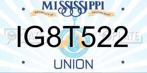 IG8T522 Mississippi License Plate