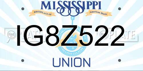 IG8Z522 Mississippi License Plate