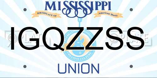 IGQZZSS Mississippi License Plate