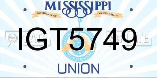 IGT5749 Mississippi License Plate